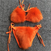 Sunburst Glow Women’s Faux Fur Bikini Set | Rave Set