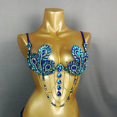 Rainbow Stone Wire Bralette Top for Women Royal Blue | Rave Set