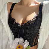 Embroidered Lace Corset for Women Black_Front View