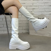 White Retro Knee High Boots for Women | Rave Set