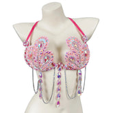 Rainbow Stone Wire Bralette Top for Women Pink | Rave Set