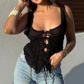 Shadow Lace Women’s Black Ruched Top | Rave Set
