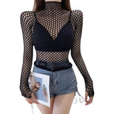 Dark Aura Mock Neck Sheer Top for Women | Rave Set