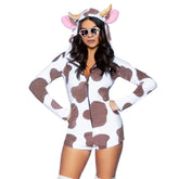 Hooded Cow Costume Romper for Women | Rave Set
