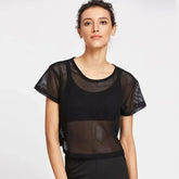 MeshMotion Women's Black Sheer Top | Rave Set