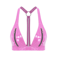 Shiny Latex O-Ring Y-Back Bralette Pink for Women_Front View