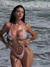 Sequin Triangle Bikini Set for Women in Pink_Front View
