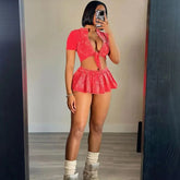 Red Velvet Tease Mini Skirt Set | Rave Set