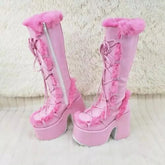 Classy Faux Fur Wedge Pink Winter Boots | Rave Set