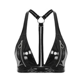 Shiny Latex O-Ring Y-Back Bralette Black for Women_Front View