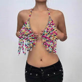 Starlit Beaded Drape Halter Top | Rave Set