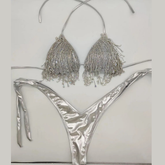 Crystal Drip Women's 2Pc Silver Bikini Set | Rave Set