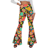 Floral Print Elastic Bell Bottom Pants_Front View