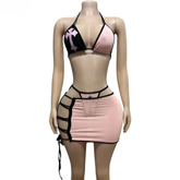 3-Piece Bikini Set with Hollow Skirt for Women_Front View