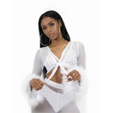 Women’s Sheer Long Sleeve and Pants Set White | Rave Set