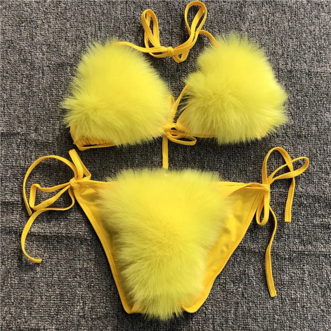 Sunny Muse Women’s Faux Fur Bikini Set | Rave Set