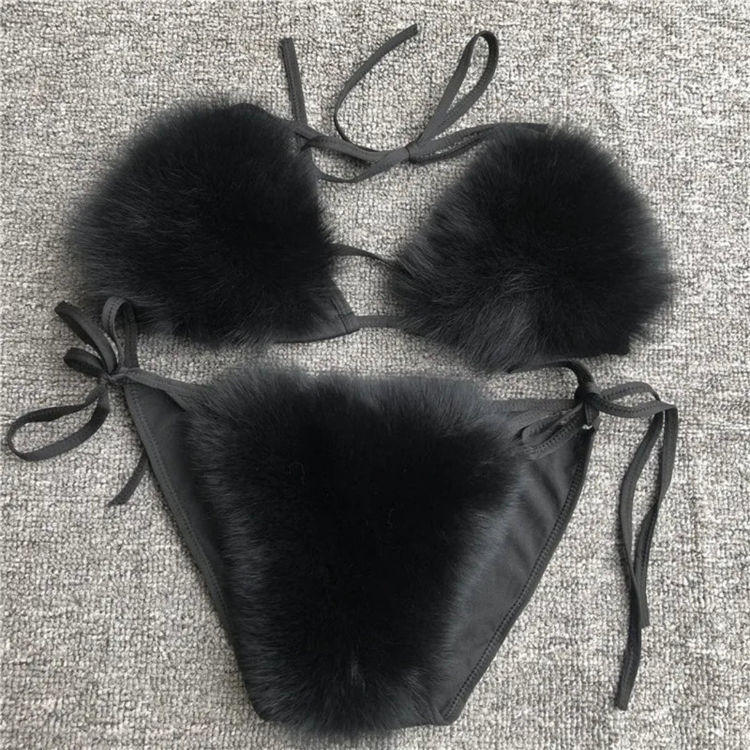 Midnight Charm Women’s Faux Fur Bikini Set | Rave Set