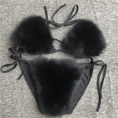 Midnight Charm Women’s Faux Fur Bikini Set | Rave Set