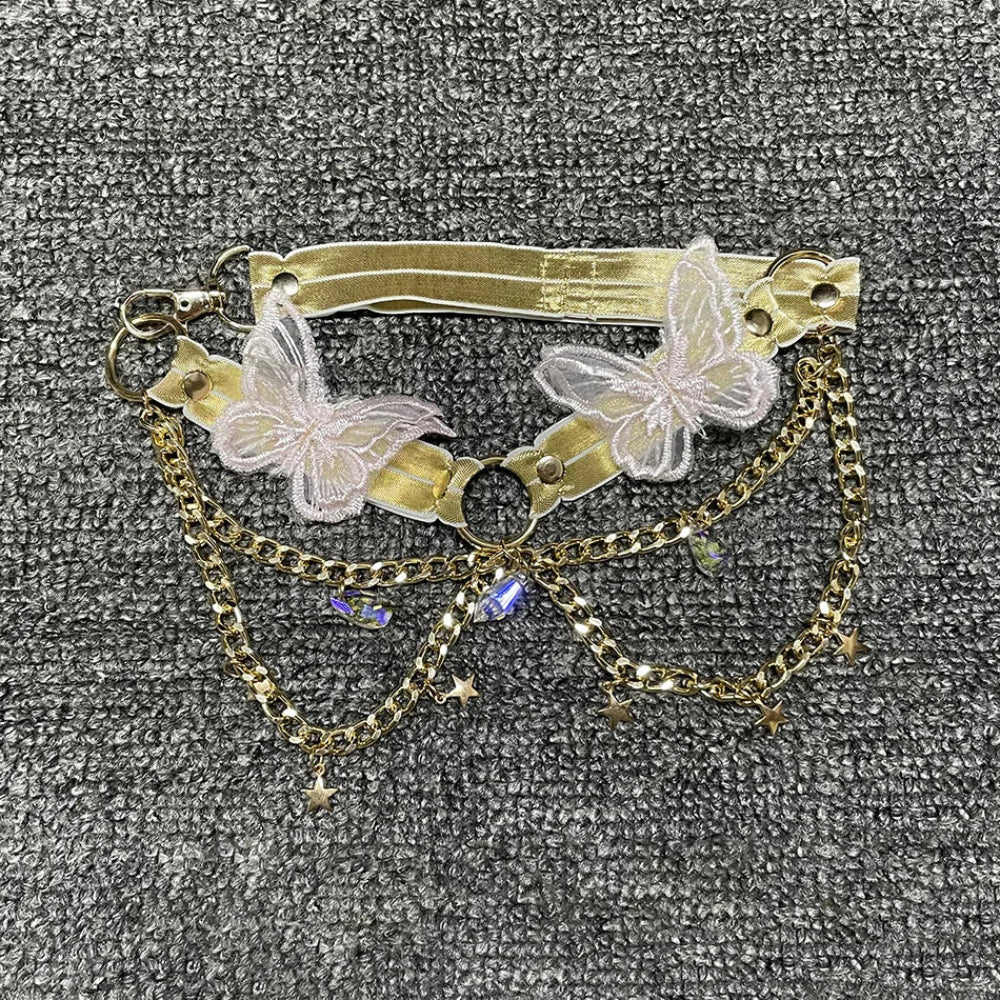 Butterfly Crystal Chain Crop Top for Women Gold | Rave Set