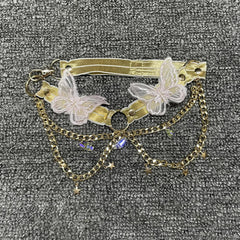 Butterfly Crystal Chain Crop Top for Women Gold | Rave Set