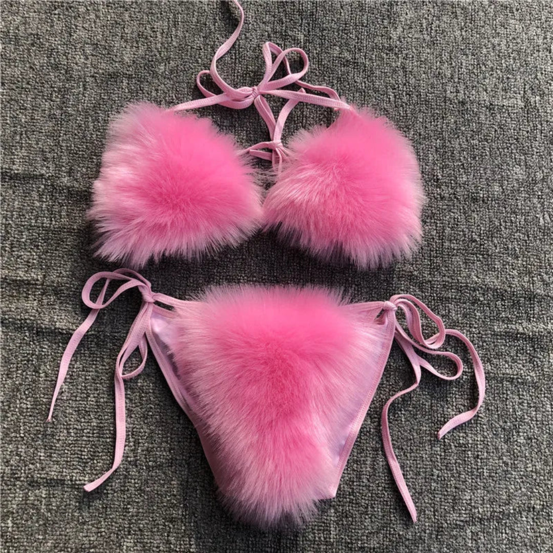 Cotton Candy Women’s Faux Fur Bikini Set | Rave Set