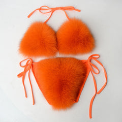 Sunburst Glow Women’s Faux Fur Bikini Set | Rave Set