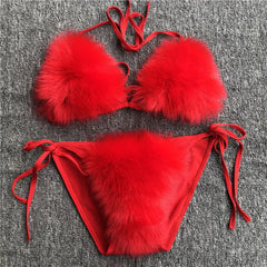 Cherry Blaze Women’s Faux Fur Bikini Set | Rave Set