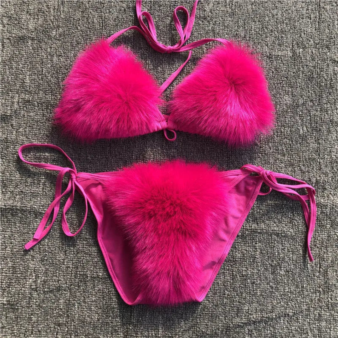 Barbie Glow Women’s Faux Fur Bikini Set | Rave Set