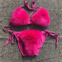 Barbie Glow Women’s Faux Fur Bikini Set | Rave Set