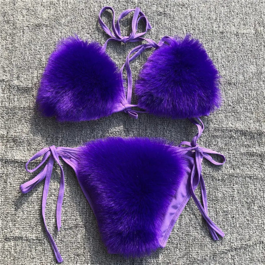 Orchid Muse Women’s Faux Fur Bikini Set | Rave Set