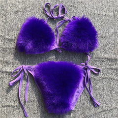 Orchid Muse Women’s Faux Fur Bikini Set | Rave Set