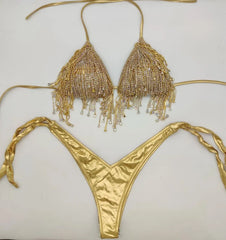Crystal Drip Women's 2Pc Golden Bikini Set | Rave Set
