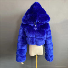 Electric Sapphire Faux Fur Hooded Jacket | Rave Set