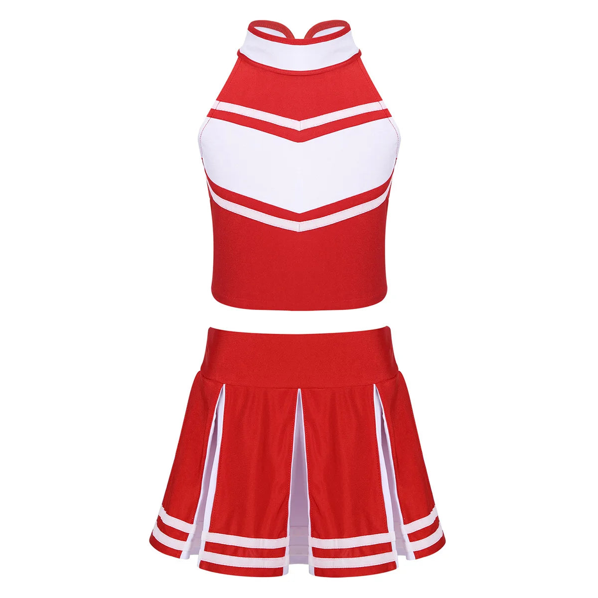 Cheerleader Costume Uniform Outfit Red for Women_Front View