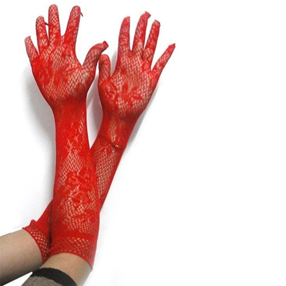 Elegant Lace Elbow Length Party Gloves Red | Rave Set