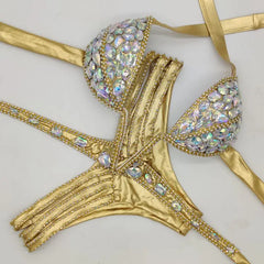 Sparkly Gold Rhinestone Women's Bikini Set | Rave Set