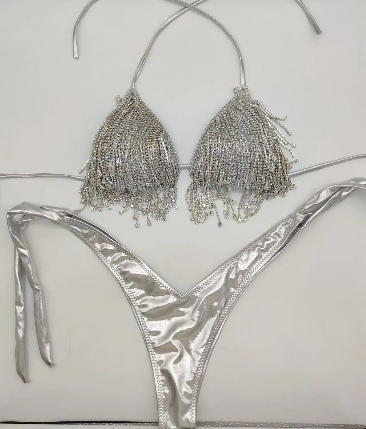 Crystal Drip Women's 2Pc Silver Bikini Set | Rave Set