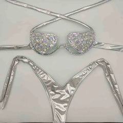 Silver Diamond Women's Dazzling Bikini Set | Rave Set