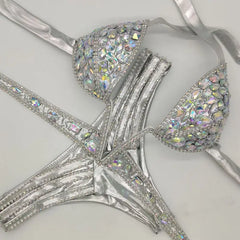 Sparkly Silver Rhinestone Women's Bikini Set | Rave Set