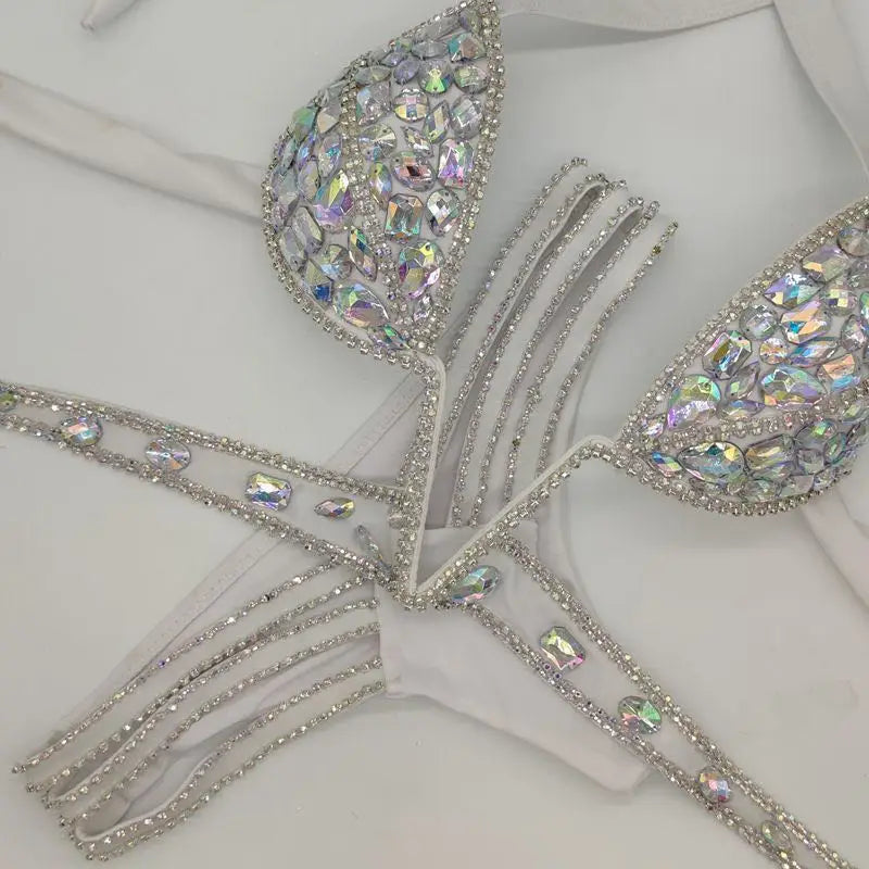 Sparkly White Rhinestone Women's Bikini Set | Rave Set