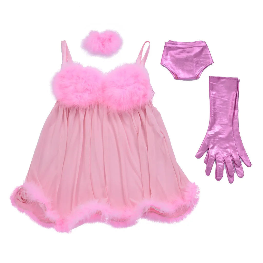 Space Doll Feather Trim Costume | Rave Set