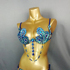 Rainbow Stone Wire Bralette Top for Women Royal Blue | Rave Set