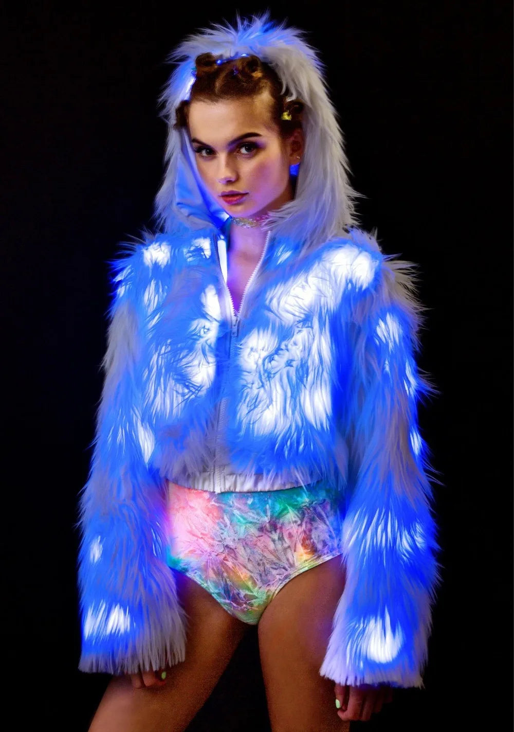 Lunar Glow LED Fur Coat | Rave Set