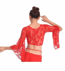 Red Scarlet Sheer Bell Sleeve Top for Women | RaveSet