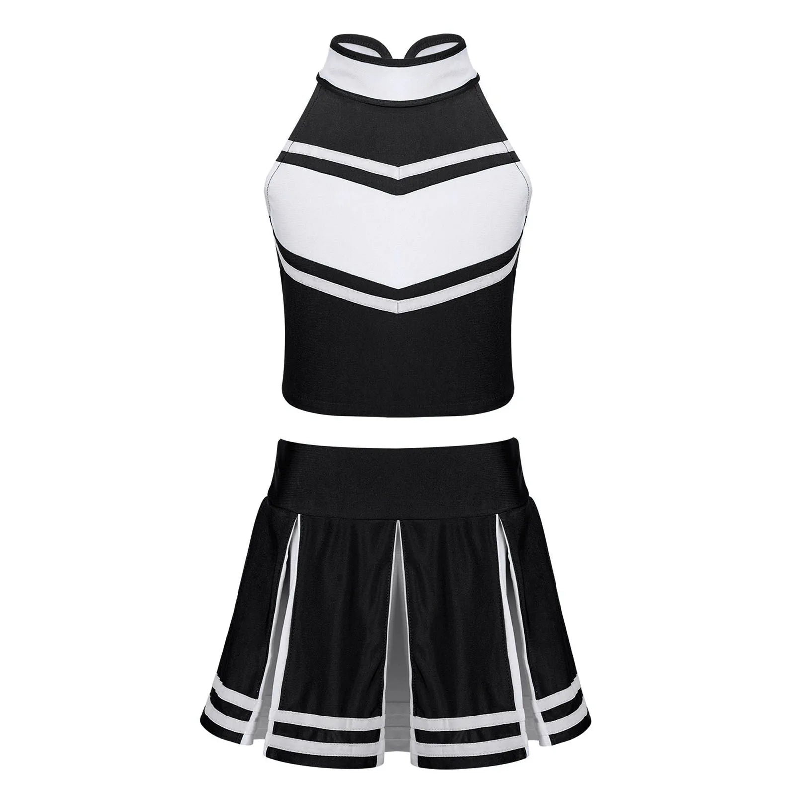 Cheerleader Costume Uniform Outfit Black for Women_Front View