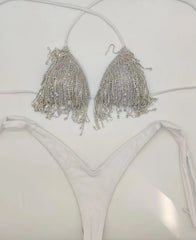 Crystal Drip Women's 2Pc White Bikini Set | Rave Set