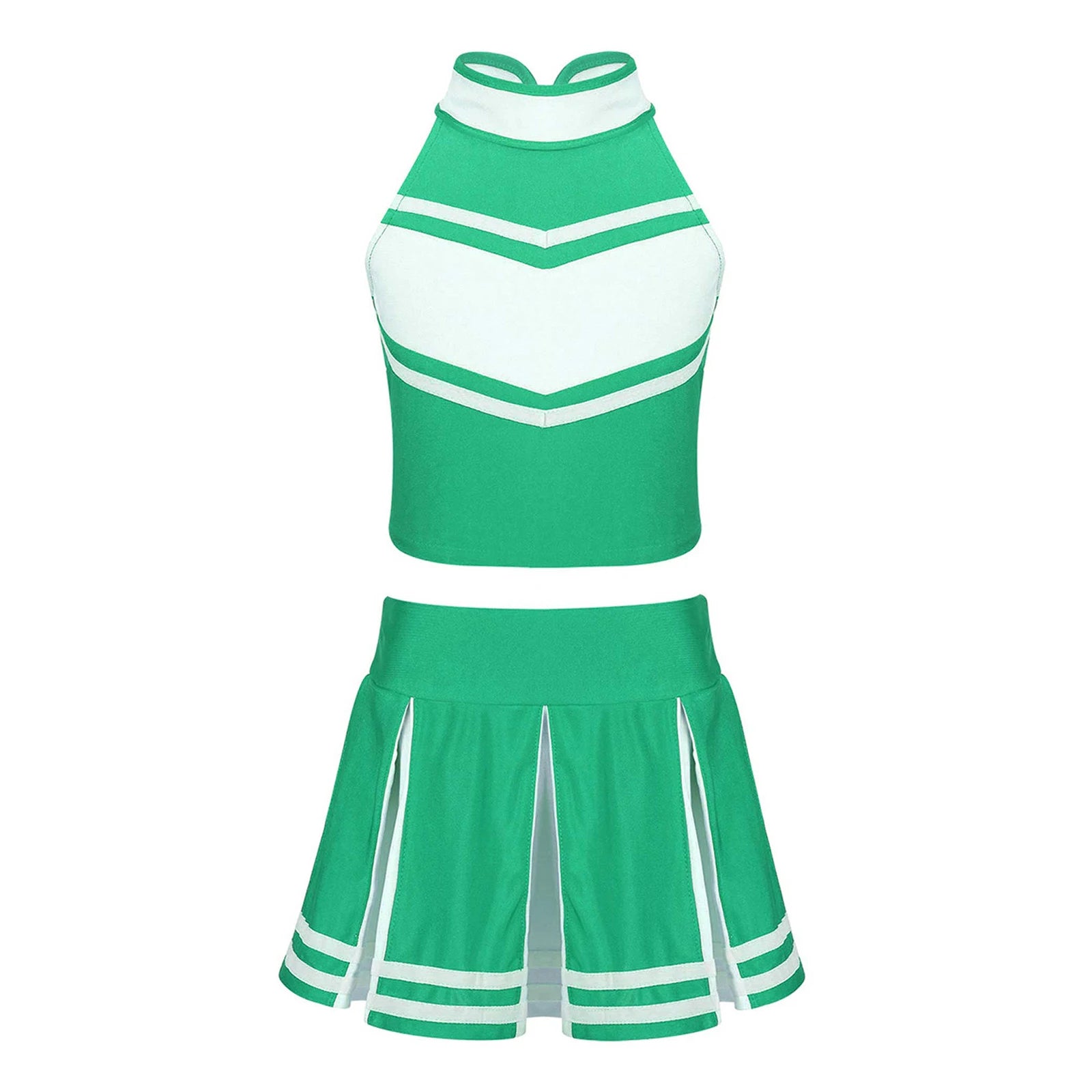 Cheerleader Costume Uniform Outfit Green for Women_Front View