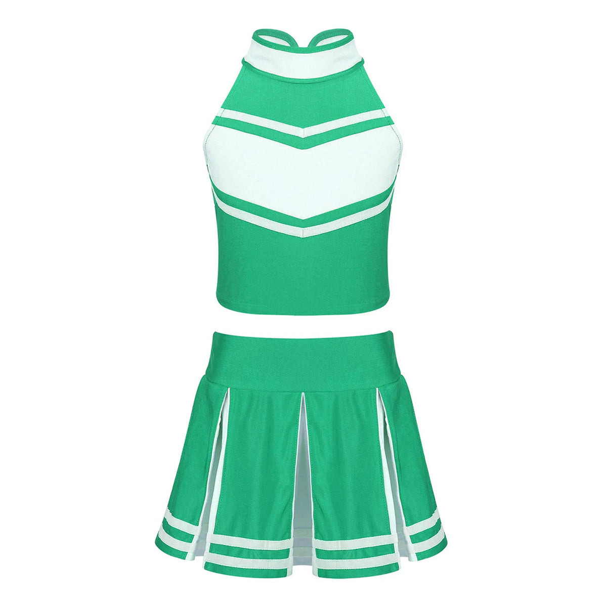 Cheerleader Costume Uniform Outfit Green for Women_Front View
