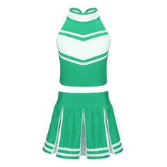 Cheerleader Costume Uniform Outfit Green for Women_Front View