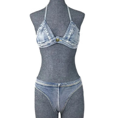 Blue Denim Women’s 2pc Underwire Bikini Set | Rave Set